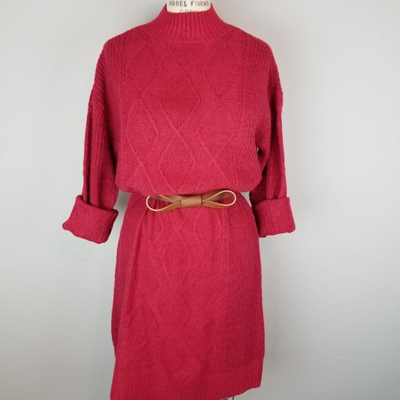 Classic Red Loft Cable Knit Long Sleeve Sweater Dress * Medium * NEW w/Tags - Picture 2 of 11